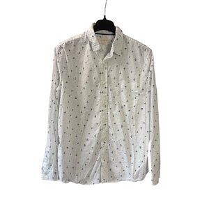 Aeropostale Mens White Button Front Shirt Blue Sailboat Print Cotton XL